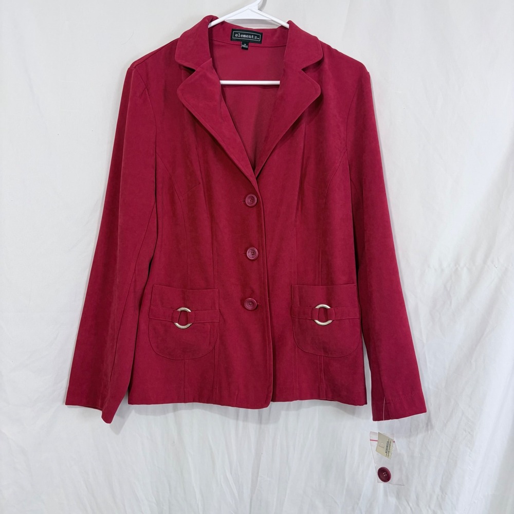 Elementz Red Faux Suede Blazer Womens Button Front Jacket Career
